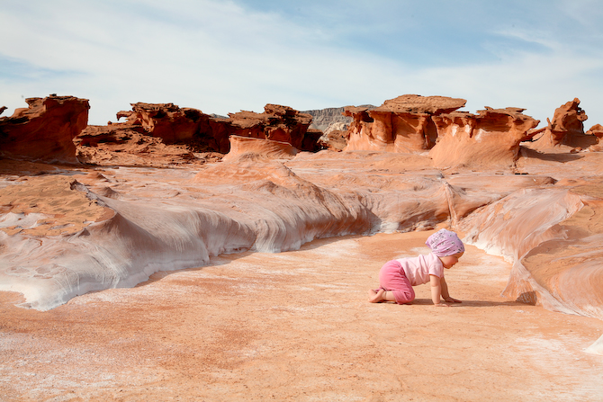 Camping with a crawling baby.